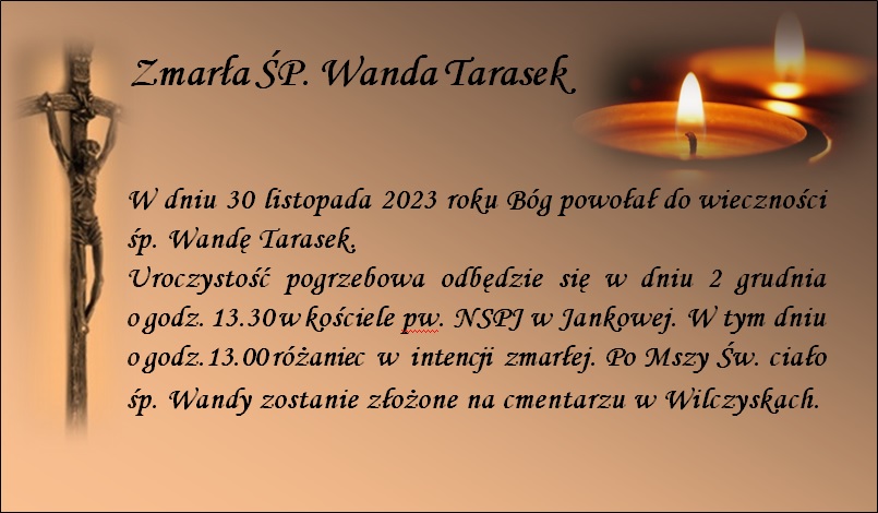 Zmarła ŚP. Wanda Tarasek